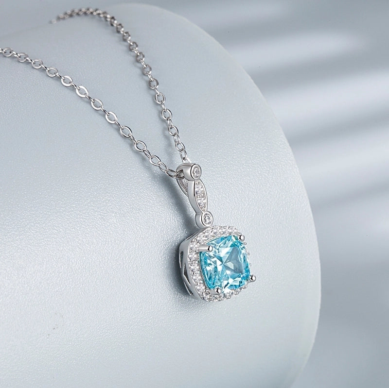 Sterling Silver 925 Silver Jewelry Set Ocean Blue Star Jewelry   Necklace Ear Stud Ring