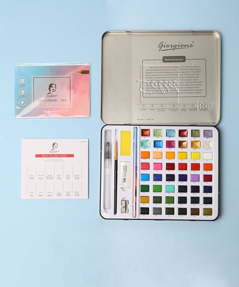 48 Watercolor Paint Set with 12 Metallic Colors-Himinee.com