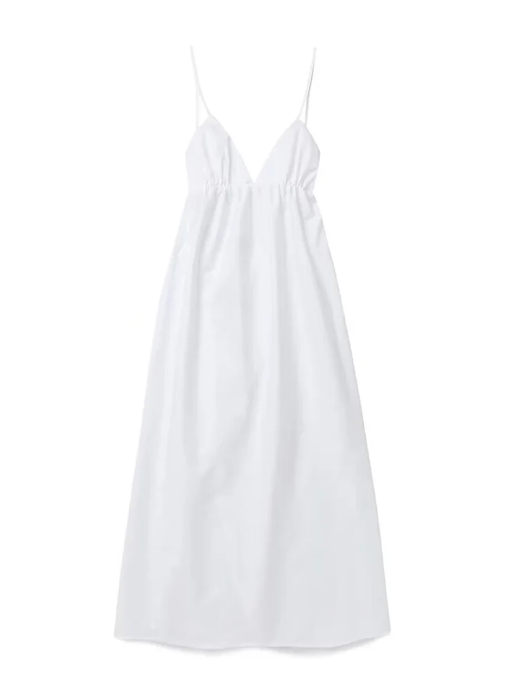 Women's White Elegant Halter Pure V Neck Sexy Backless Spaghetti Strap Long Beach Holiday Casual Party Maxi Dresses