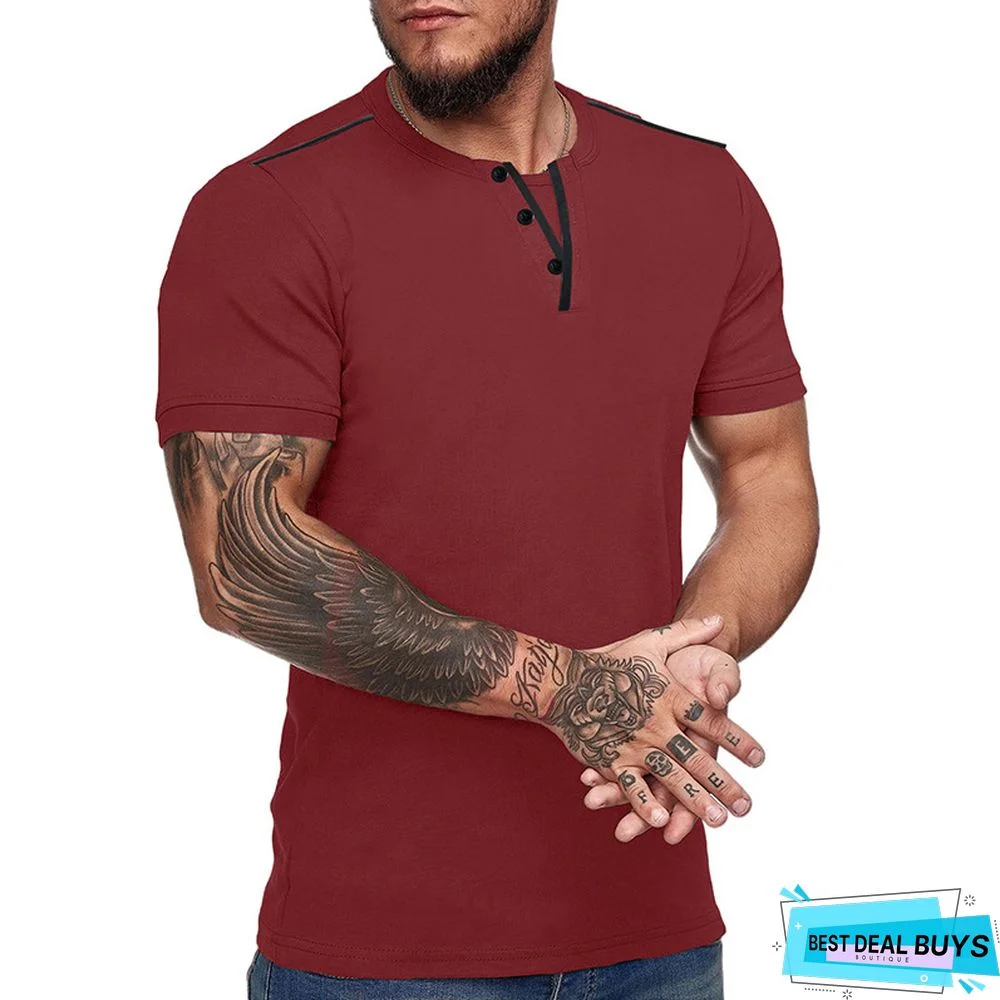 Men's Short Sleeve T-Shirt V-Neck Henry T-Shirt Men's Wear