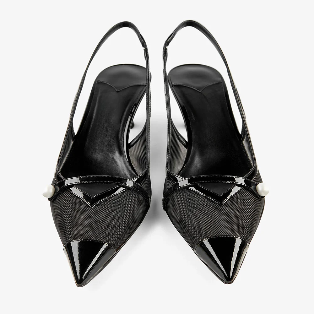 Pointed Toe Slip On Breathable Slingback Pumps Women's Black Heels