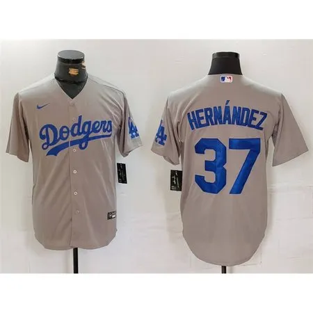 Men's Los Angeles Dodgers #37 Teoscar Hernandez Grey Cool Base Stitched Baseball Jersey