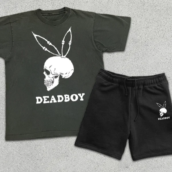 Skull Graphic Print Short Sleeve Two Piece