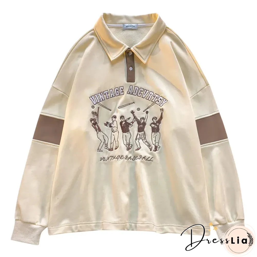 Unisex Vintage Casual Polo Sweatshirt