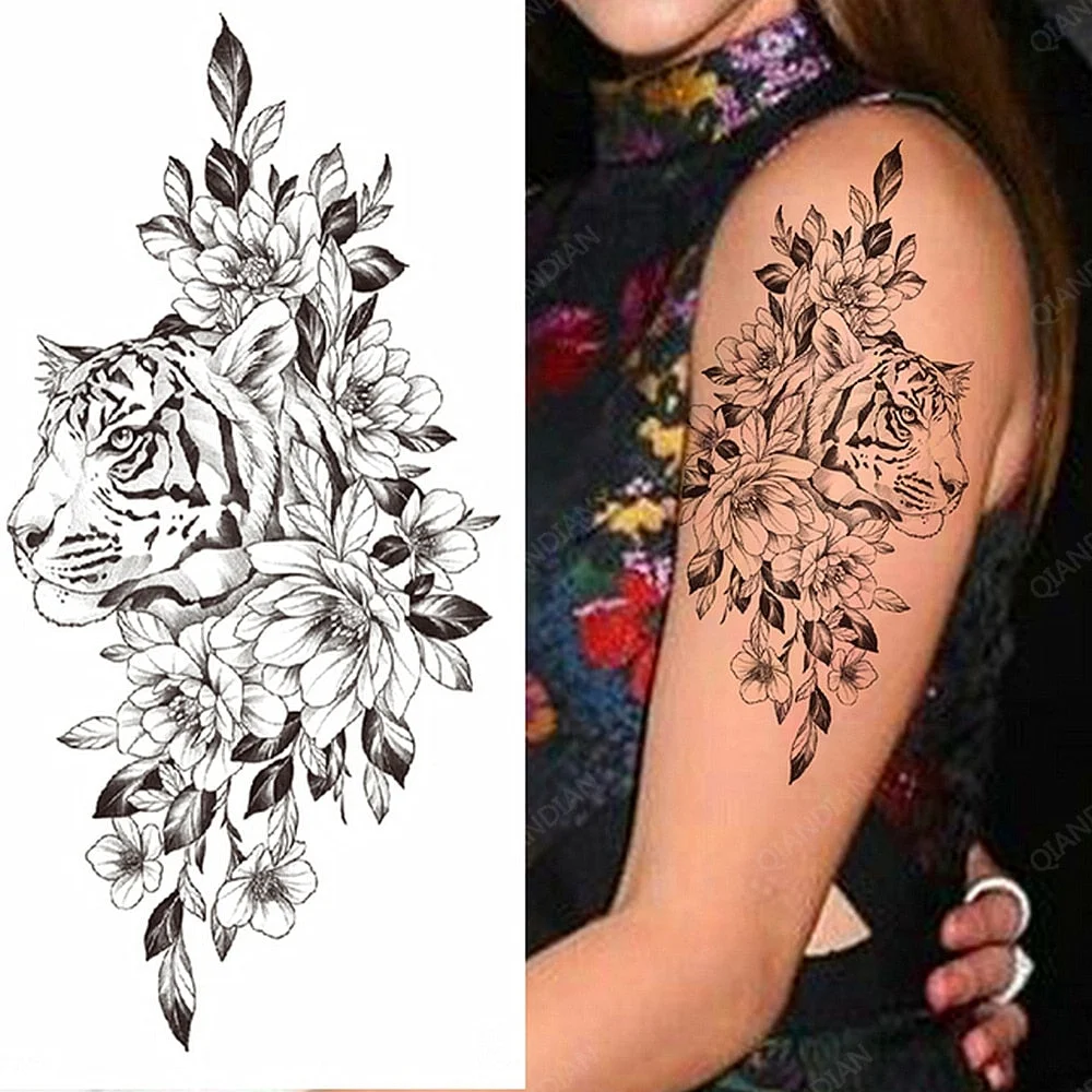 Big Rose Waterproof Temporary Tattoo Flower Butterfly Bird Hipster Fashion Woman Fake Body Arm Sticker Man Tatoo Art Leg Totem