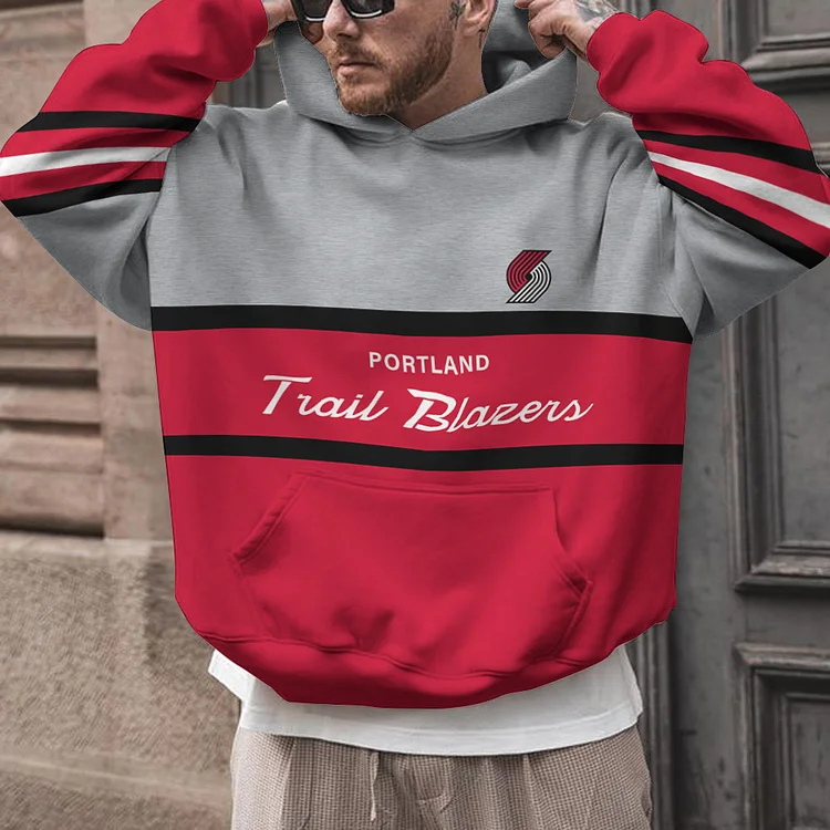 Portland Trail Blazers Printed Hooded Pocket Pullover Hoodie
