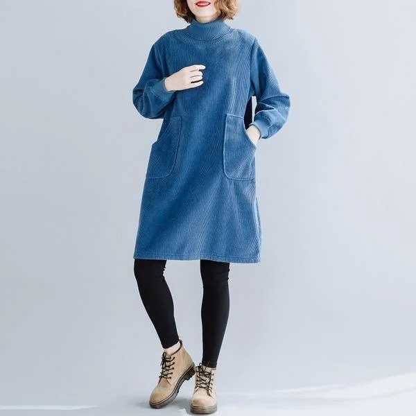 long sleeve plus size corduroy vintage women casual loose mini short autumn winter elegant dress clothes