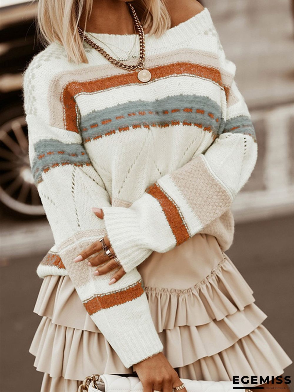 Casual Striped Multicolor Pullover Sweater | EGEMISS