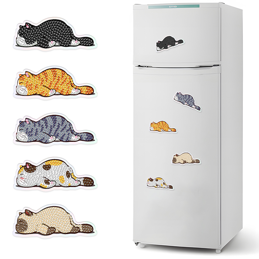 5Pcs Diamond Painting Refrigerator Magnets Diamond Art Kits for Adults (Cat C)