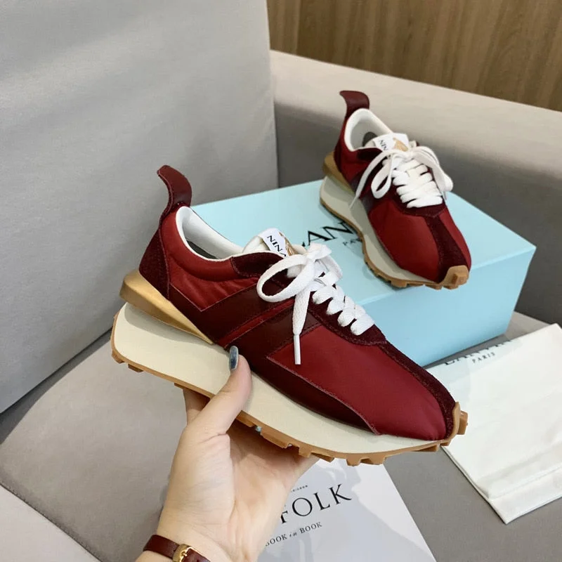 New Platform Casual Running Shoes Women Flat Mixed Color Lace Up Patchwork Sneakers Outdoor Walk Tennis Shoes Zapatillas Mujer