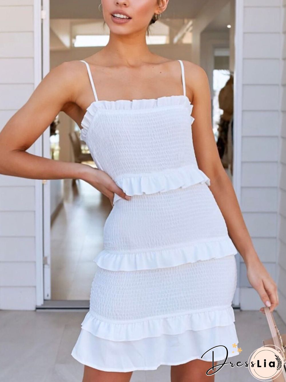 Sexy Pleated Strap Ruffle Dress