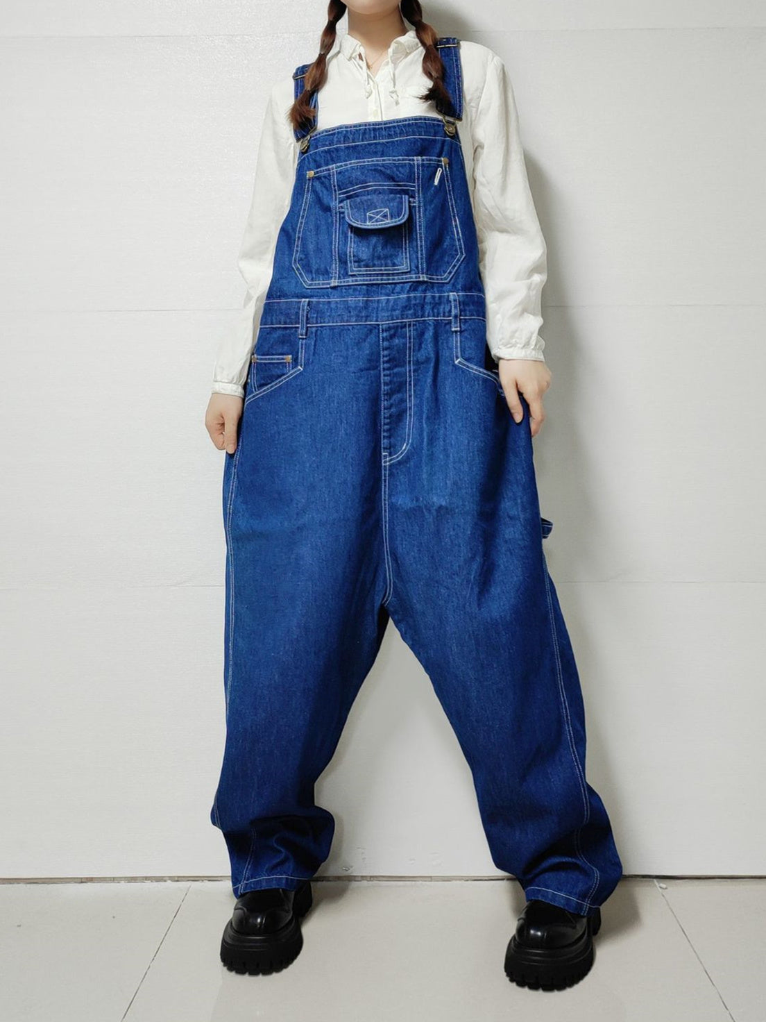 Women's Casual Retro Wide-leg Workwear Denim Overalls Jumpsuit