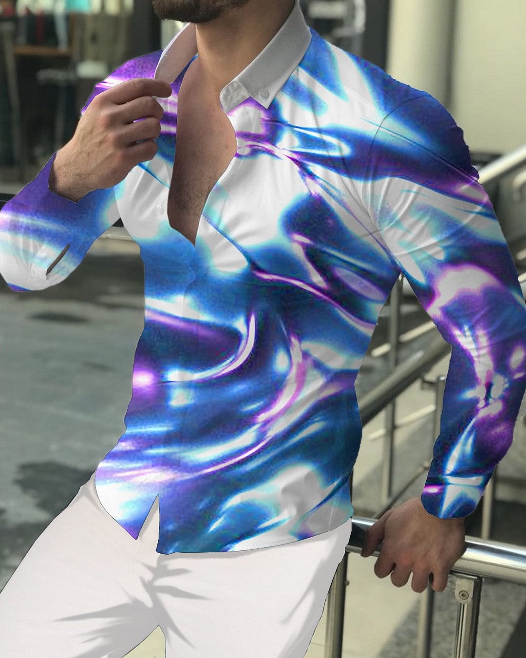 Men's Casual Printed Long Sleeve Shirt