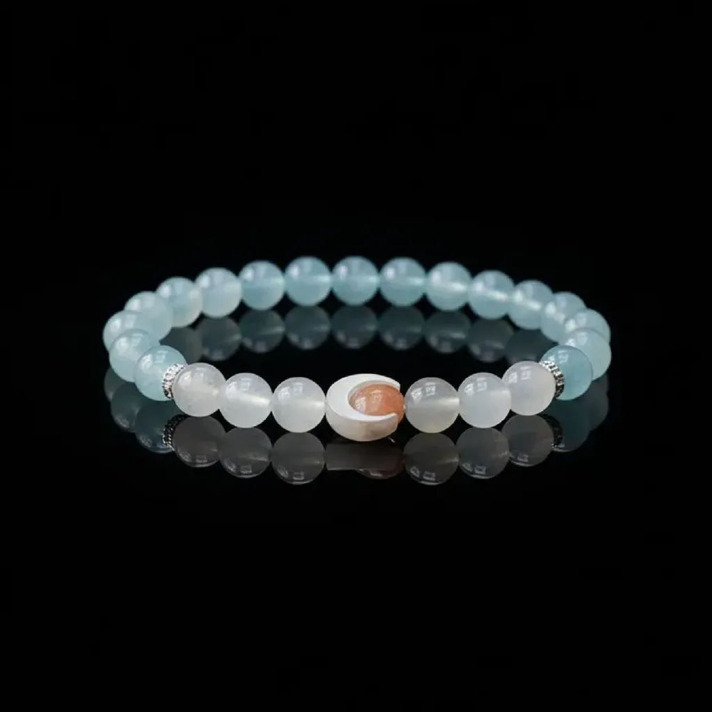 JiStones Celestial Serenity - Natural Aquamarine & Moonstone S925 Silver Bracelet