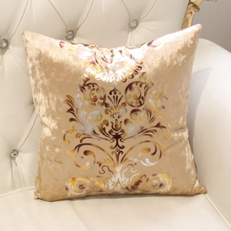 European Luxury Velvet Cushion Cover Floral Bronzing Pillowcase White Black Grey Pillow Cover 45*45 cm Home Decor For Sofa Couch