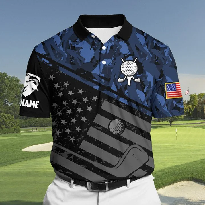 Premium USA Flag Pattern Golf Polo Shirts Multicolored