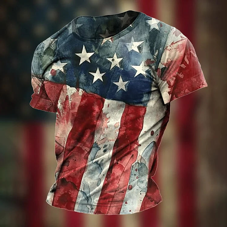 Comstylish Men's Vintage Flag Independence Day 4th Of July Print Short Sleeved Casual T-Shirt