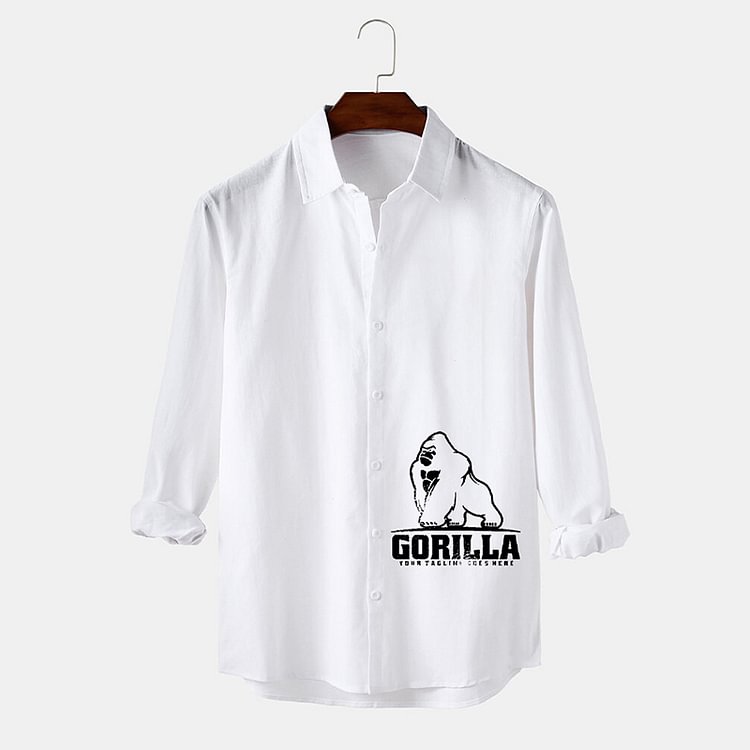 BrosWear Hem Orangutan Print Long Sleeve Shirt