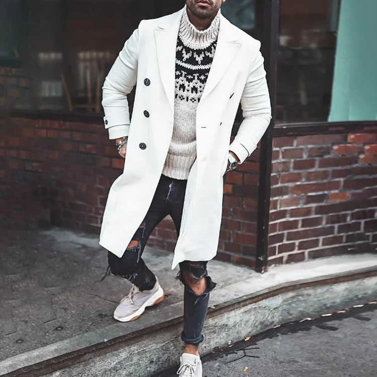 BrosWear Solid Color Casual Coat Woolen Coat