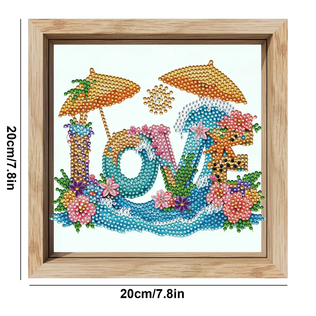 Beach Love DIY Special Shaped Drill Wooden Diamond Painting Tabletop Ornaments Kit with Photo Frame Desktop Diamond Art Kits Double-Sided Pattern for Adults/Beginners Home Decor