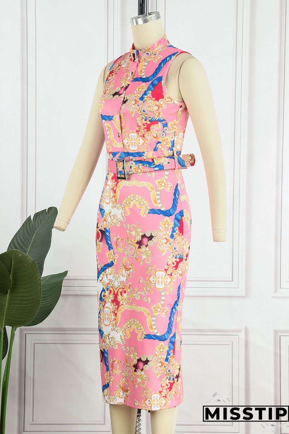 Pink Casual Print Solid Patchwork Sleeveless Dress Dresses