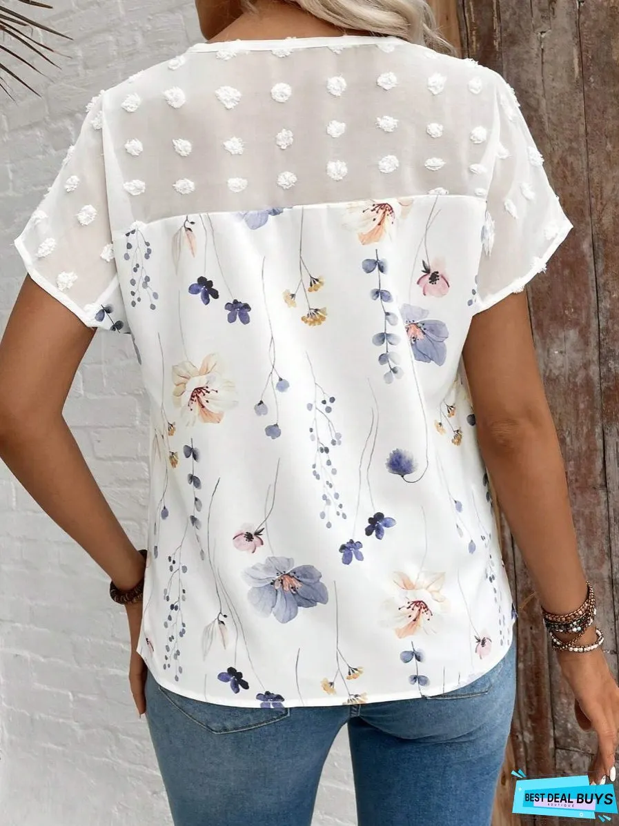V-neck Lace Patchwork Chiffon Blouse