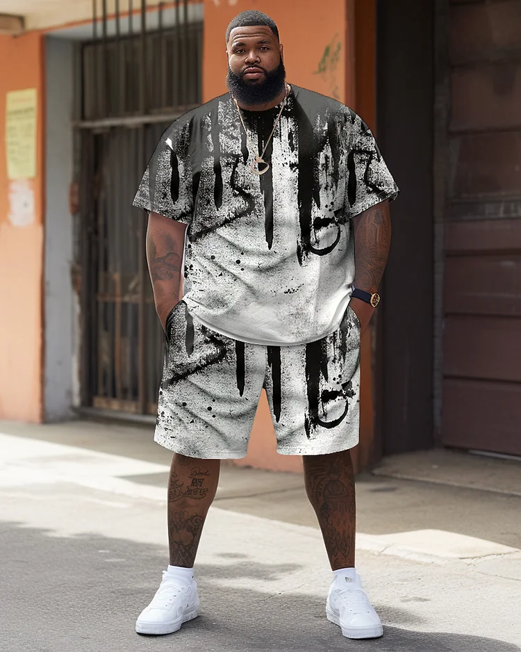 Men's Plus Size Ink Gradient Print T-shirt Shorts Suit
