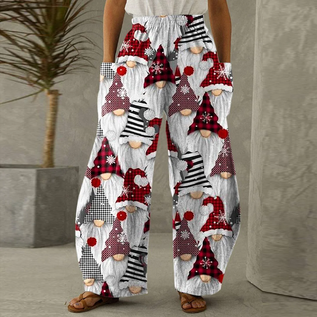 Merry Christmas Classic Gnomes Patterns Wide-leg Sports Pants