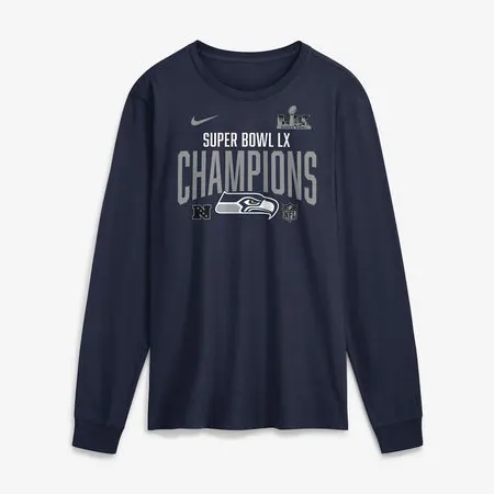 Men's Seattle Seahawks Nike College Navy Super Bowl LX Champions Going Yard Long Sleeve T-Shirt