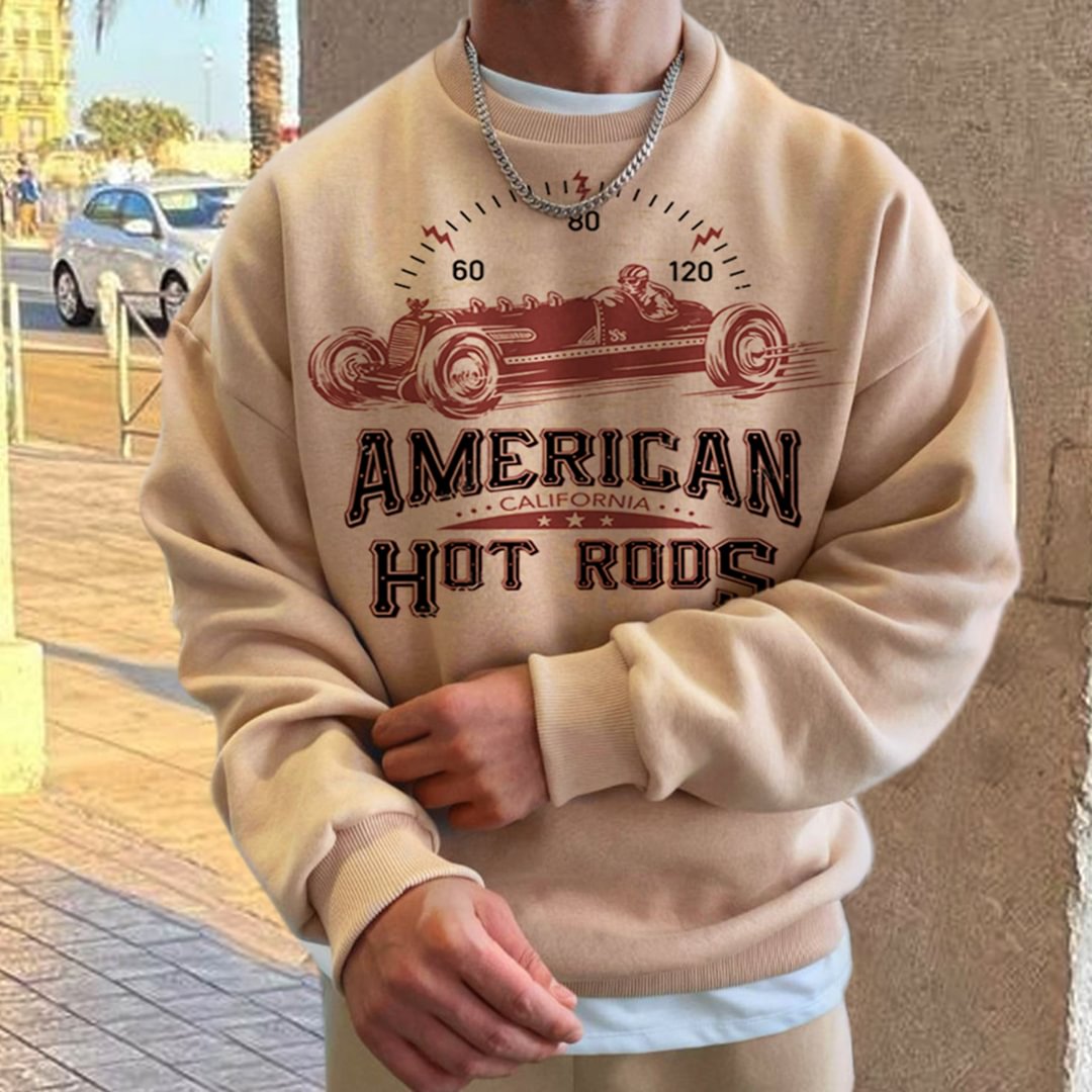 Men's Oversized Vintage American California Hot Rods Casual Sweatshirt、、URBENIE