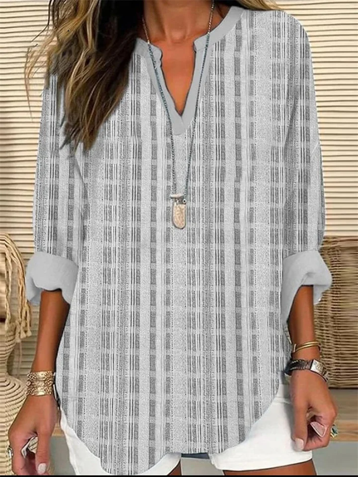 Big Size Women's Summer Small V-neck Long Sleeve Crushed Flower Simple Casual Long Sleeve T-shirt