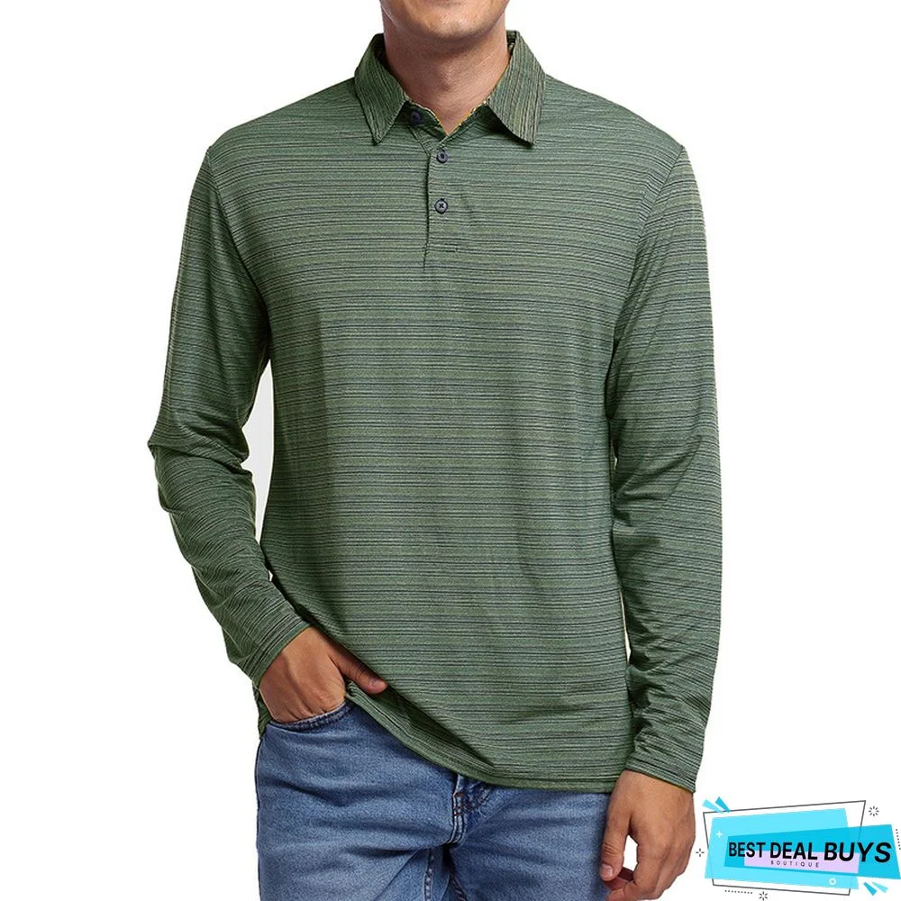 Men's Long Sleeve Striped Polo Shirt Men's Fall Winter Lapel T-Shirt Campaign
