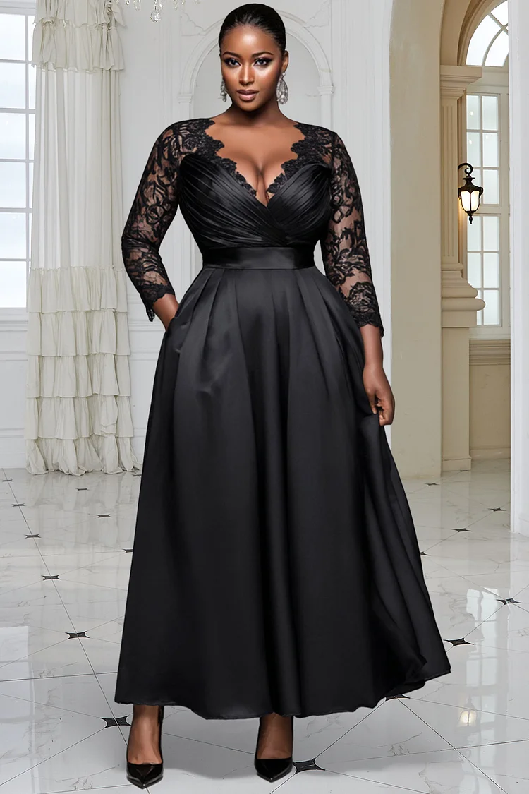 V Neck Plus Size Lace Dresses For Special Occasions Xpluswear