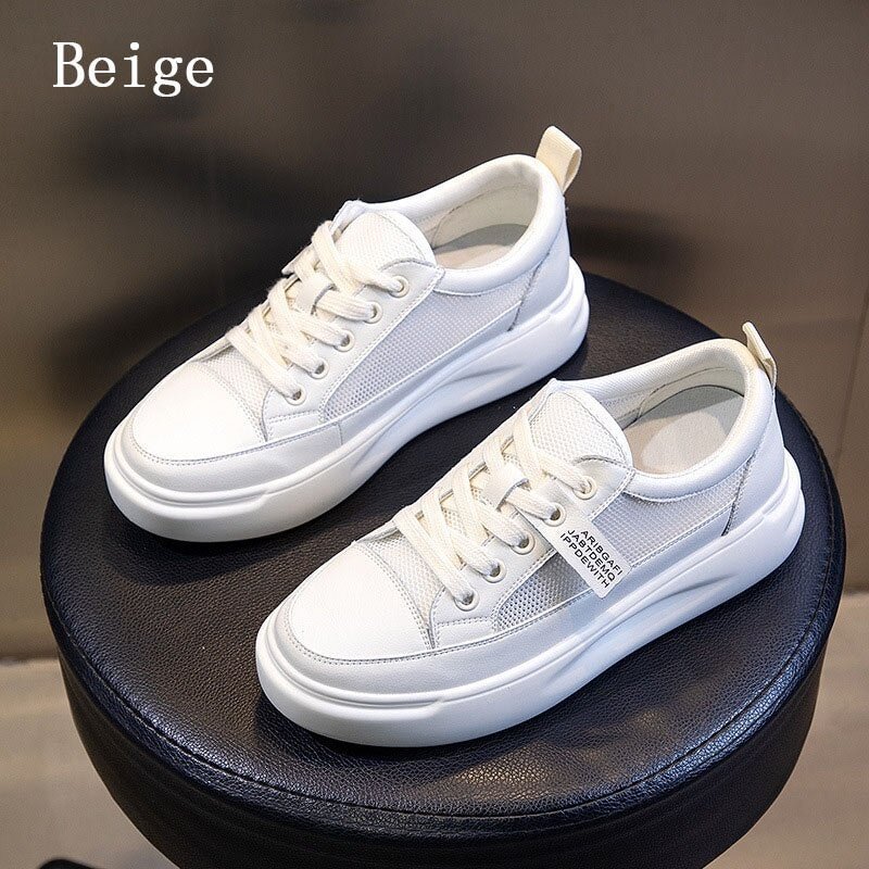 Genuine Leather Casual Shoes Women Sneakers Summer White Sneaker Platform Mesh Breathable Sneakers Comfortable Vulcanized Shoe 9