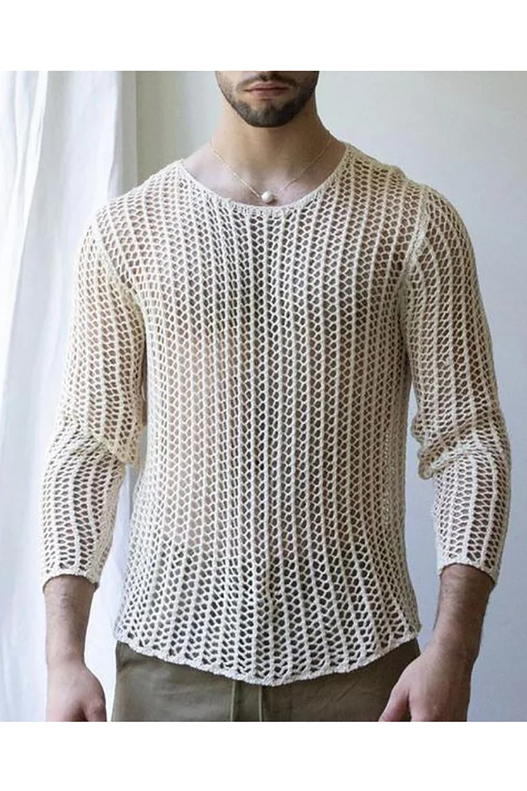 Hollow Out See Through Knit Casual Half Sleeve T-Shirt