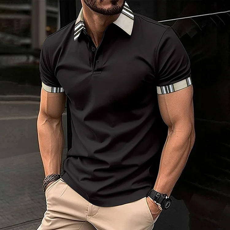 Utbros Casual Simple Color Matching Pattern Polo Shirt