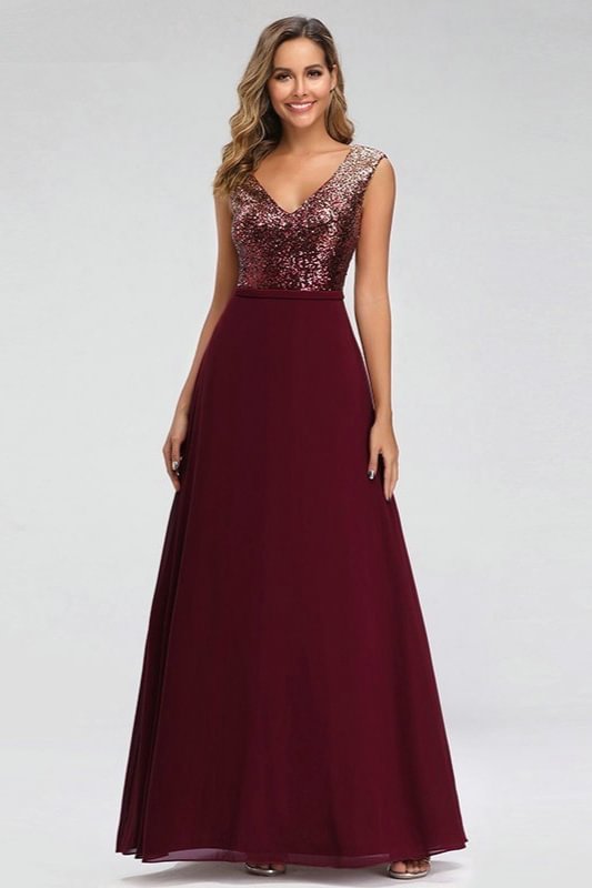 Ombre Sequins Long Prom Dress V-Neck Online - lulusllly