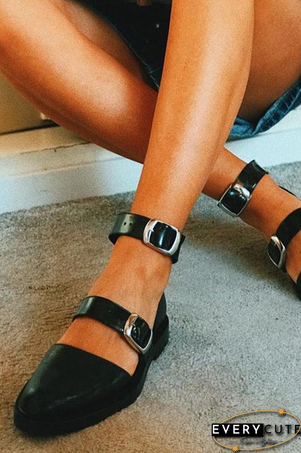 Buckle Color Block Sandals Flats