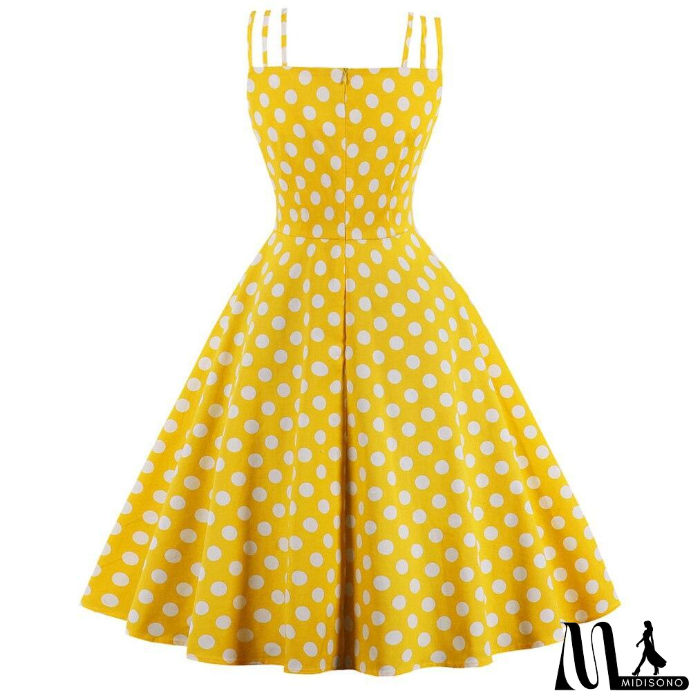 MidiSono - Dot Print Vrouwen Zomer Party Dress Hoge Taille Vintage A-lijn jurk
