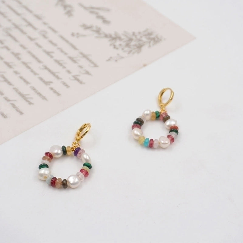 1 Pair Vintage Style Minimalist Geometric Beaded Natural Stone Freshwater Pearl Copper Gold Plated Drop Earrings