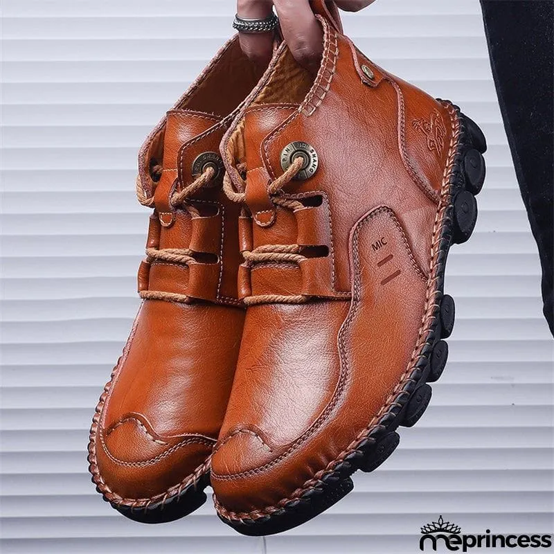 Winter Stylish Leisure Cowhide Lace Up Comfy Shoes For Men