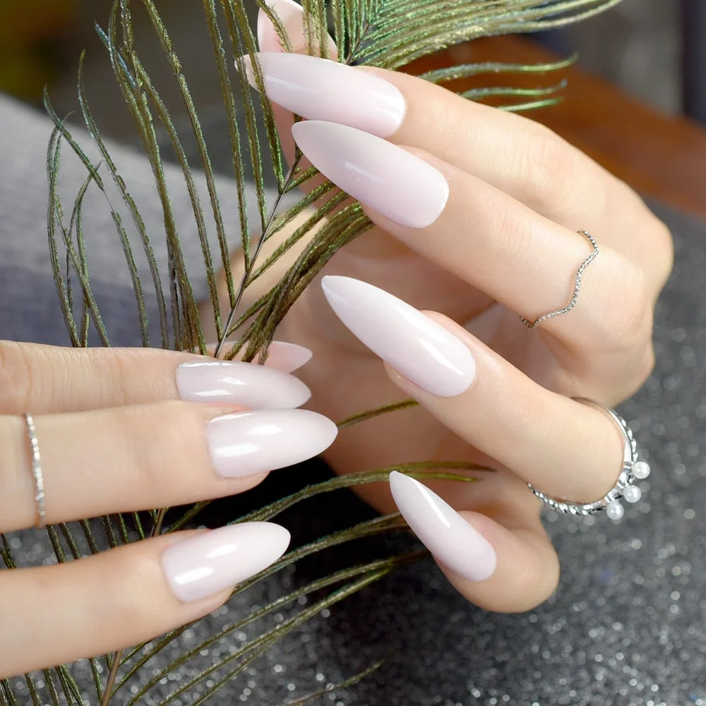 White French Tips Fake Nails Extra Long Stiletto False Nails Natural Painted Long Party Designed Nails 24 Count-Nail Inspo