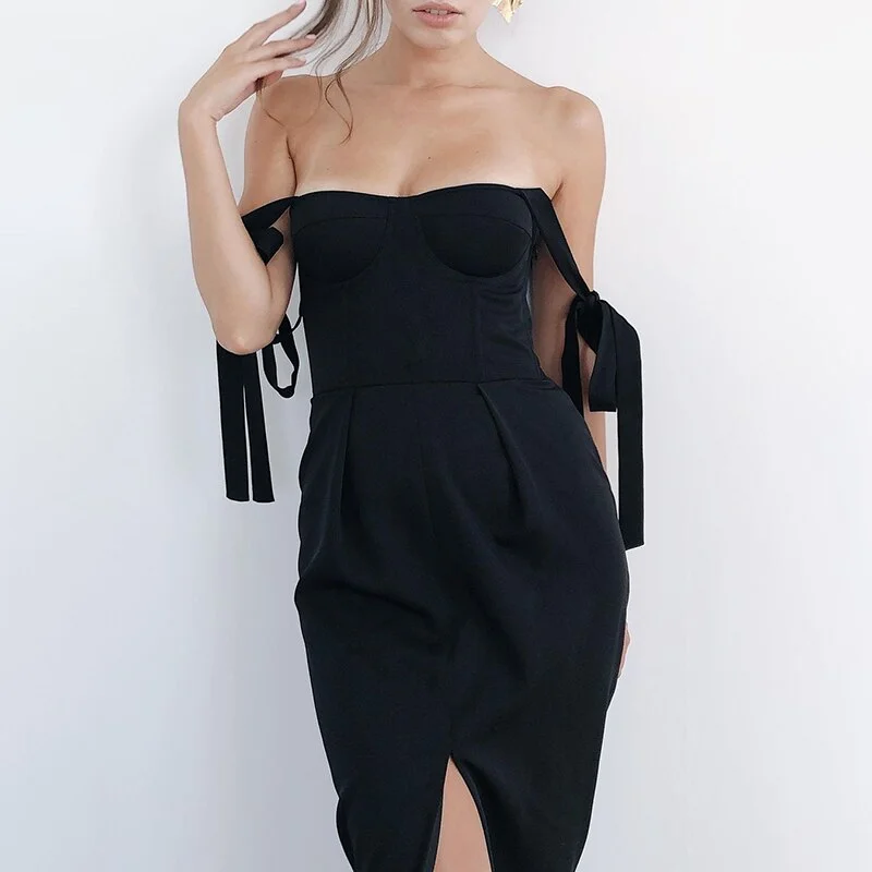 InstaHot Casual Women Dress Split Sexy Vintage Slit Hem Lace Up Tank Dress 2021 Fashion Summer Mid Calf Retro Party Female Dress