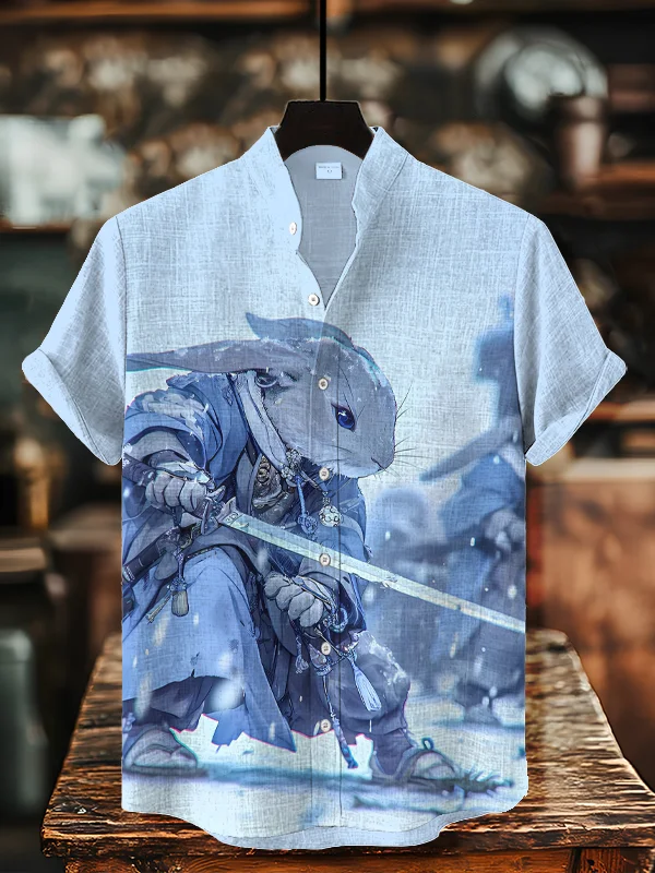 Men's Rabbit Warrior Art Print Casual Shirt
