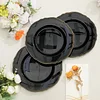 10 Pack | 9" Black / Gold Scalloped Rim Plastic Dinner Plates, Disposable Party Plates