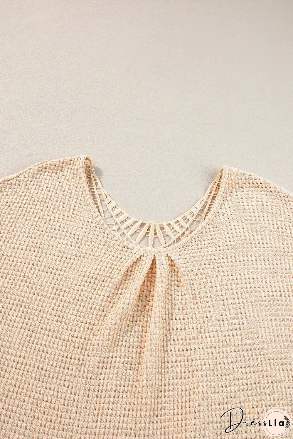 Beige Guipure Lace Insert Textured Plus Size Tee