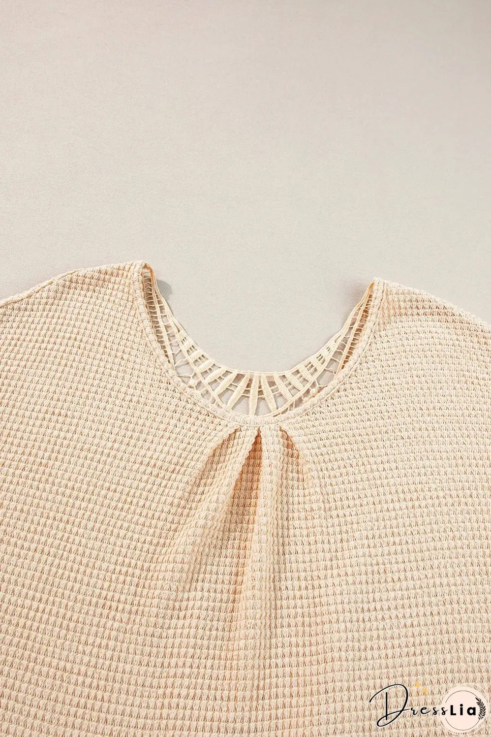 Beige Guipure Lace Insert Textured Plus Size Tee