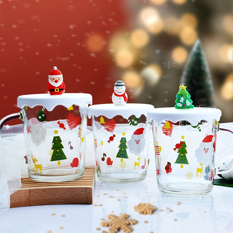 Christmas Cute Christmas Tree Santa Claus Snowman Glass Mug 1 Piece