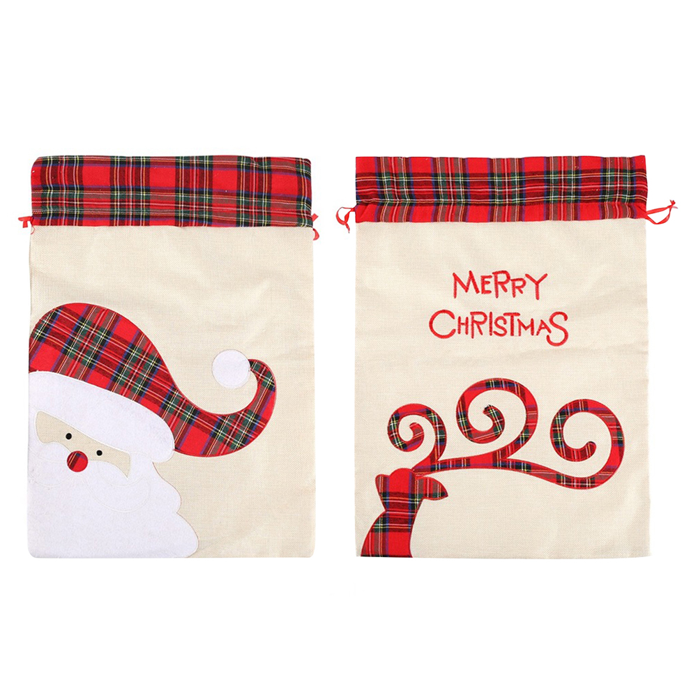 

Christmas Elk Santa Claus Drawstring Pocket Bag Home Linen Tote Gift Bag, Style 1, 501 Original
