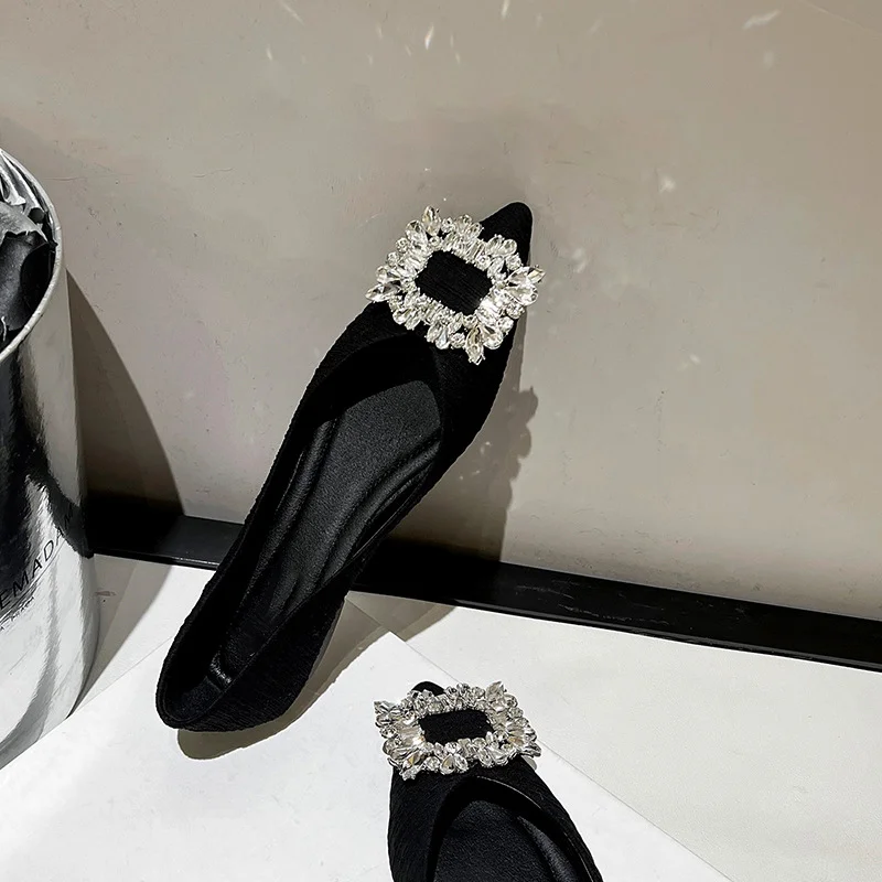 Breakj Breakj New Women's Water Drill Shoes Design Pointy Flat Bottom French Style Fashion Niche Single Shoes